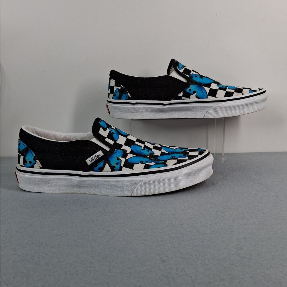 Vans Classic Slip-On Shoes Sneakers Women's Size 7 Butterfly Checkerboard Blue - Picture 4 of 9